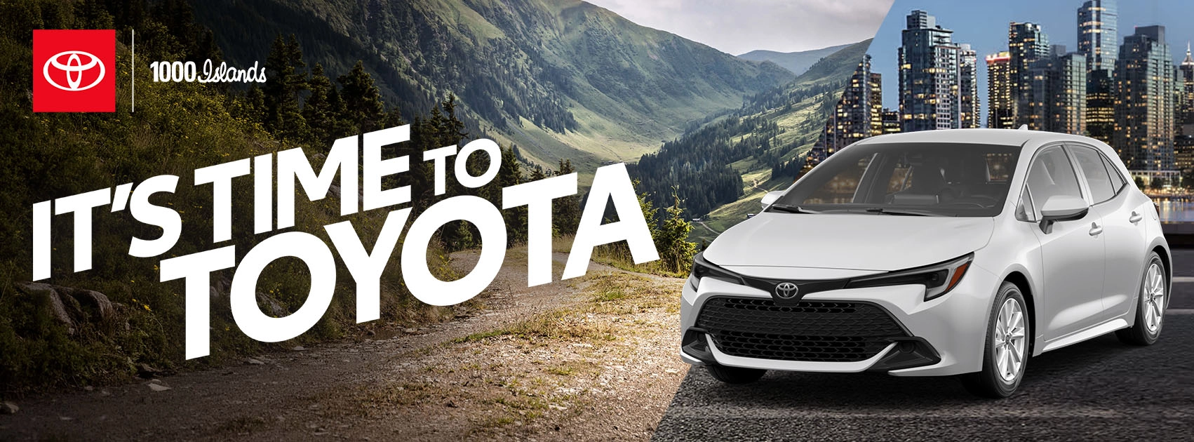 It's Time to Toyota banner with red 2024 Tundra Limited TRD Off Road and Res 2024 RAV4 XLE AWD