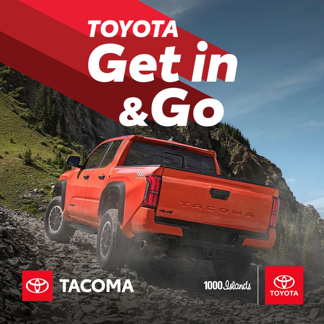 Get In & Go Banner with Toyota Tacoma on mountain slope